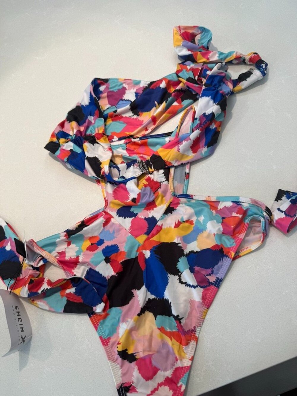 NWT Abstract Print Cutout Halter Bodysuit Multicolor Size Small - Picture 9 of 9